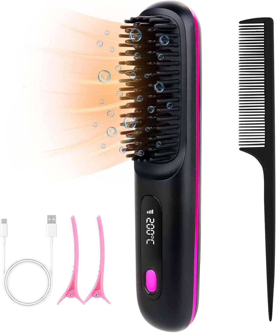 Kabellose Glättbürste, 160-200℃ Glättbürste Kabellose mit LED-Anzeige Und 3 Temperatureinstellung, M