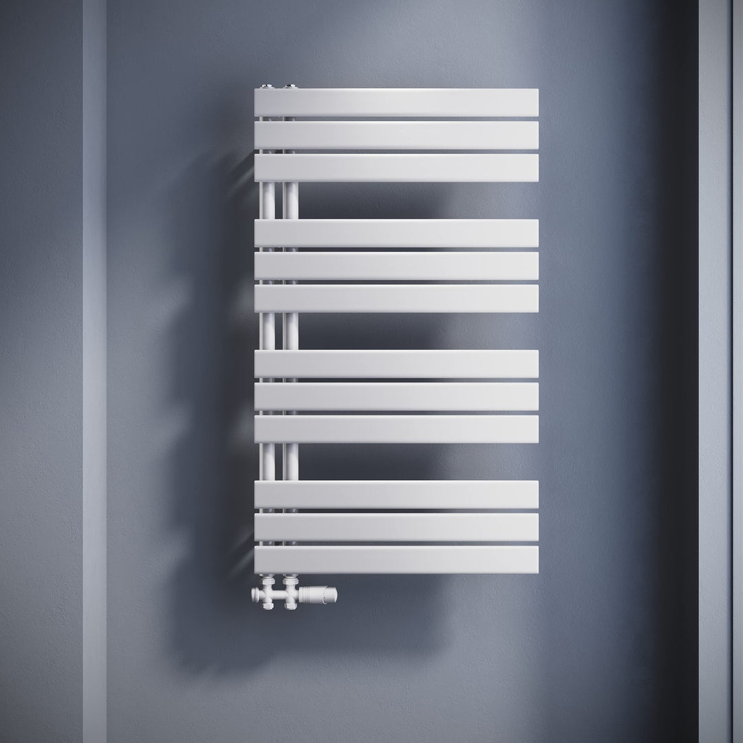 SONNI Handtuchheizkörper Flach Handtuchtrockner 1038 x 600 mm Weiss Handtuchwärmer mit Multiblock Se