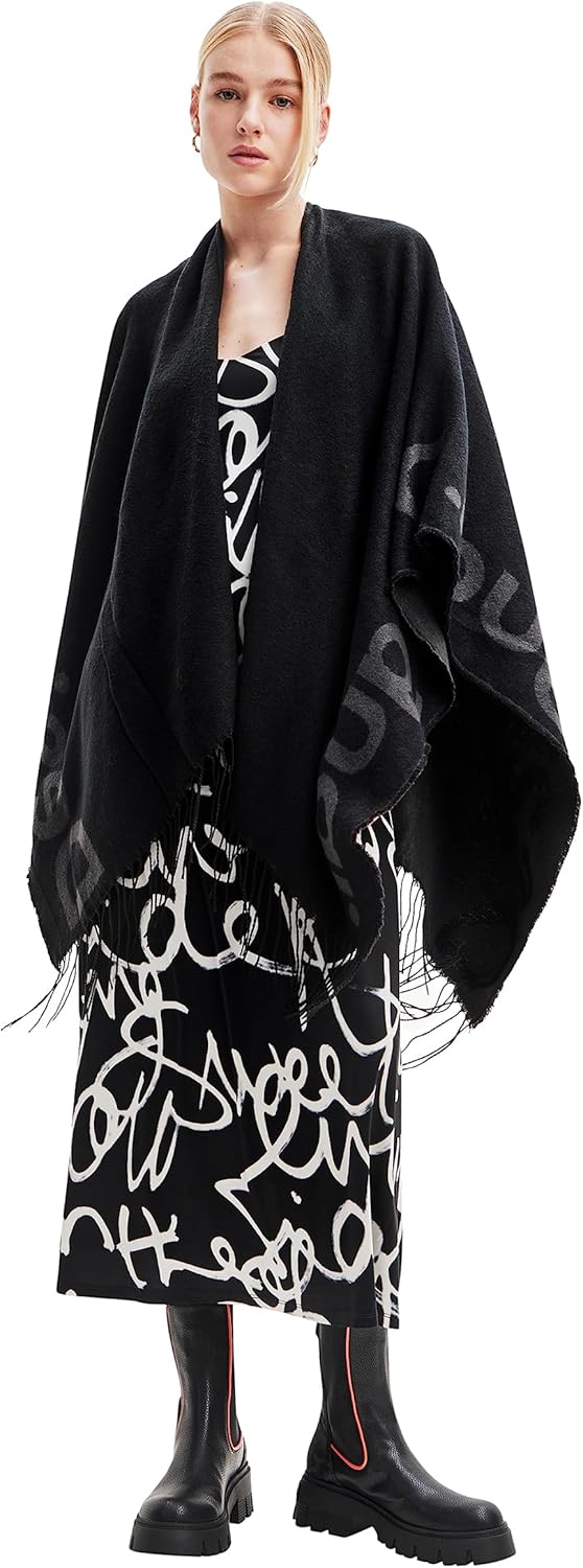 Desigual Women's Poncho_Logo Paris, Black, One Size