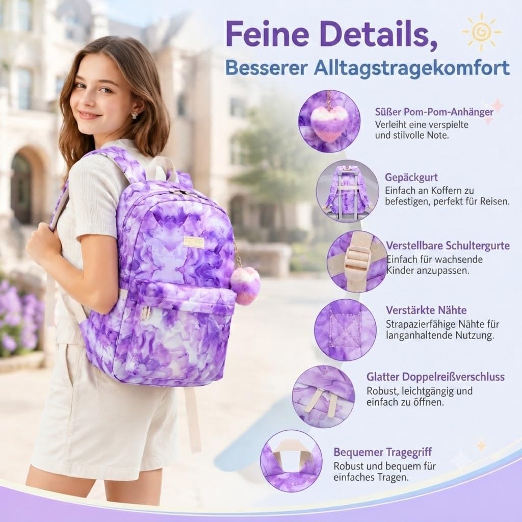 SUN EIGHT 30L Laptop-Rucksack Damen, Wasserabweisender Schulrucksack für Schule, Uni &amp; Reise, Grosse