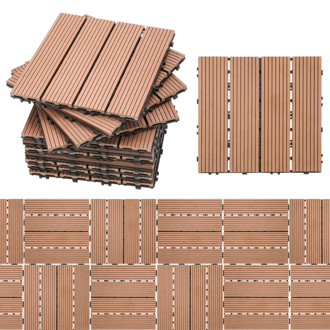 Gimisgu WPC Terrassenfliesen Holzoptik, Balkonfliesen Klicksystem Terrassendielen Klickfliese Kunsts