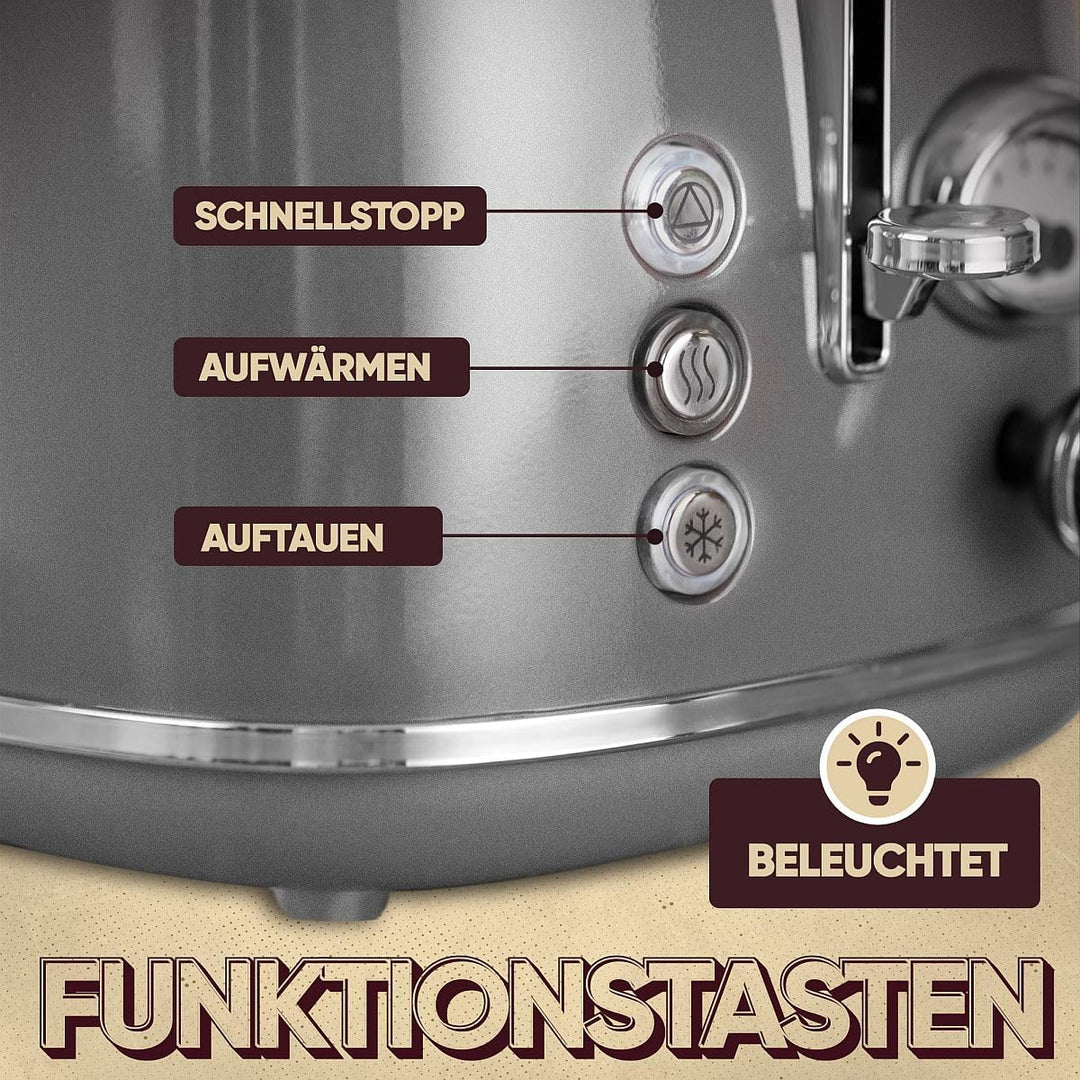 ProfiCook® Toaster im stilvollen Vintage-Design | Toaster 2 Scheiben mit Wide-Slot (extra breite Toa