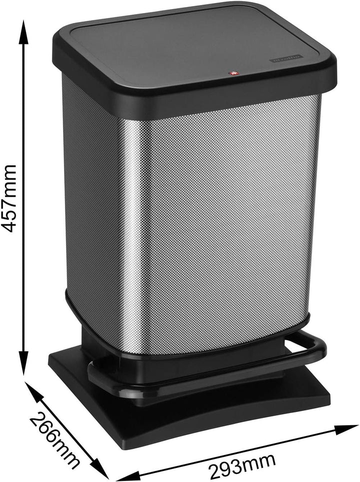 Rotho Paso Mülleimer 20l mit Pedal und Deckel, Kunststoff (PP) BPA-frei, carbonmetallic, 20l (29.3 x