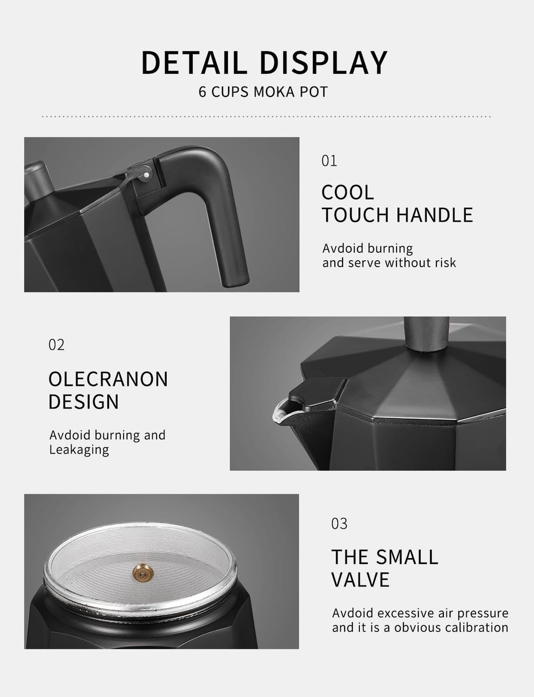 VINATO Espressokocher, Aluminium Espressokocher für die Herdplatte, Italienische Kaffeekocher, Kaffe