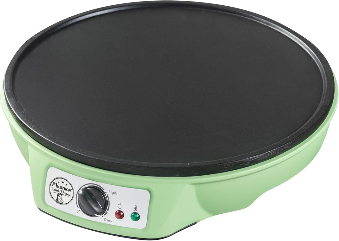 Bestron Elektrischer Crêpesmaker grün Ø 30 cm – Einstellbarer Thermostat | Antihaftbeschichtung | Mi