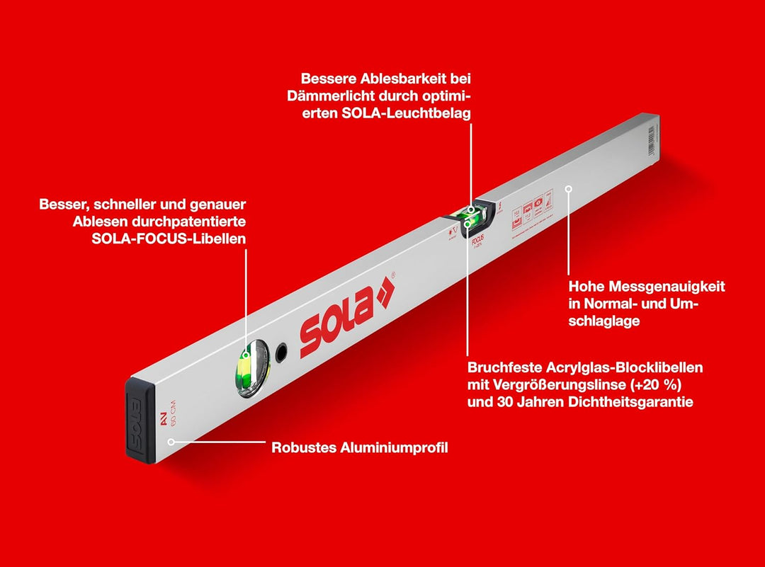 Sola 1110801 Alu-Wasserwaage "AV 60" cm in grau 600 mm, 600 mm