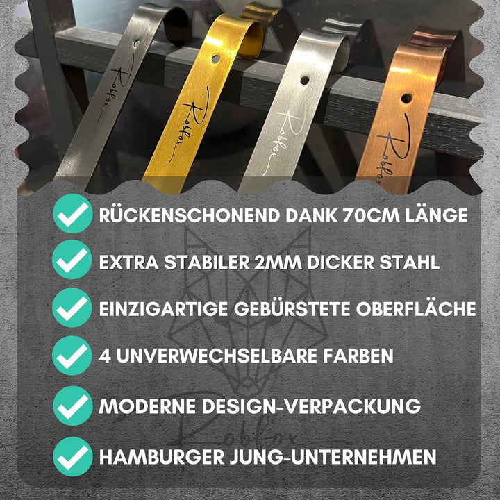 Robfox 70cm Schuhlöffel I extra stabiler Schuhanzieher aus gebürstetem Stahl I lange Schuhanziehhilf