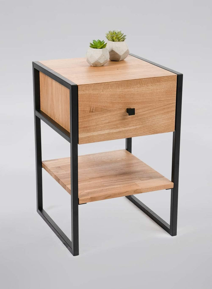 M2 Kollektion Bolzano1 Beistelltisch, Eiche, Holz Wildeiche, Metall Schwarz, 40x60x40