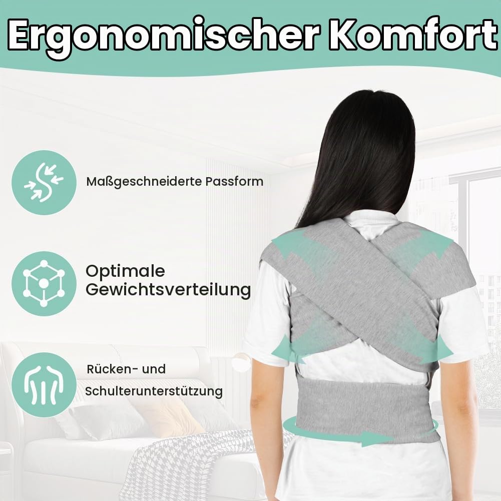 AOOWU Babytrage Tragetuch Baby Neugeborene bis 15 kg - Freihändiges Babytragetuch -Einfach Anzuziehe
