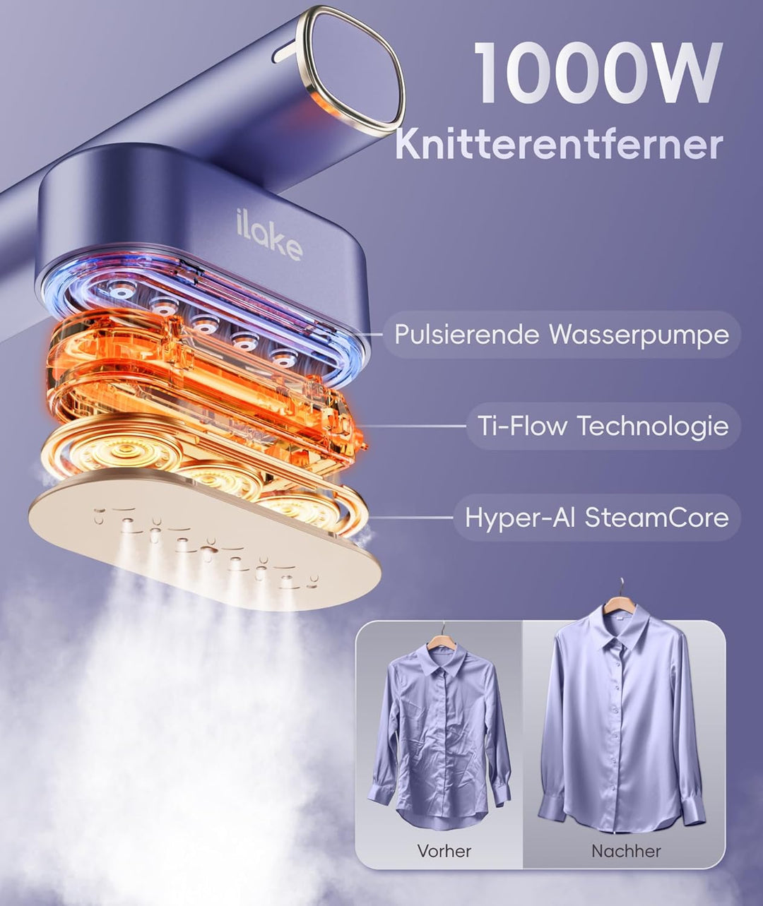 Dampfglätter für Kleidung, Handheld 100-240V Dual Voltage Travel Dampfglätter, 1000W und 120ML Wasse
