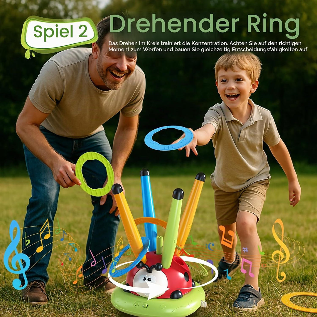 RoserRose 5-in-1 Outdoor Spiele für Kinder, Rakete Spielzeug, Springseil, Ringwurfspiel, Ausweich Sp