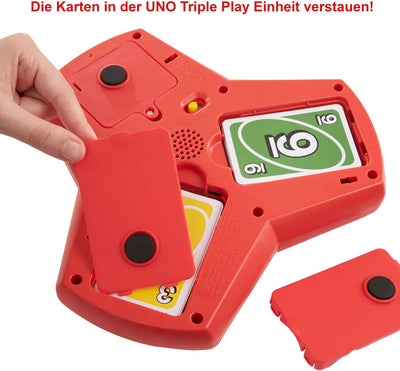 Mattel Games UNO Triple Play, Uno Kartenspiel für die Familie, mit Licht und Soundeffekten, Perfekt