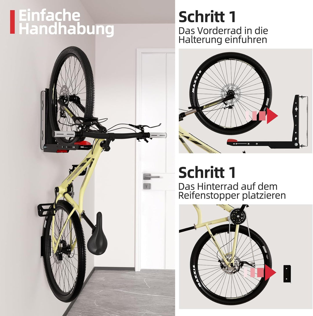 Urban Deco 2er-Pack Fahrradhalterung Wandhalterung schwenkbar, Platzsparender Ständer für die Garage