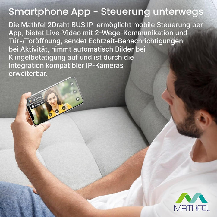 MATHFEL 2 Familienhaus 2 Draht Bus WLAN Video-Türsprechanlage, 10 Zoll Monitor mit Full HD 2 Megapix