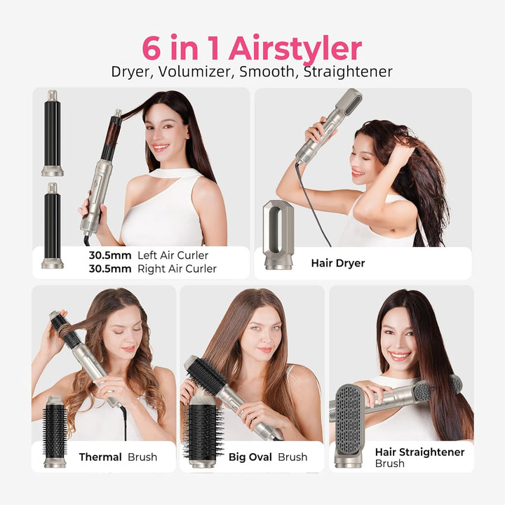 Atopskins 6 in 1 Hairstyler & Haartrockner Set| Pro Air Styler Set, 1000W Rundbürstenföhn,Air Curler