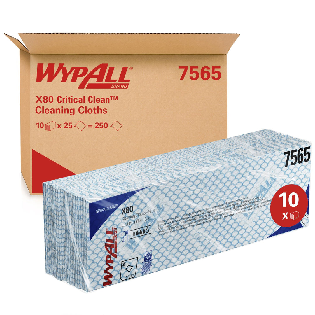 WypAll X80 Farbcodierte Reinigungstücher 7565 – Blau – 10 Packungen x 25 Wischtücher für hohe Beansp