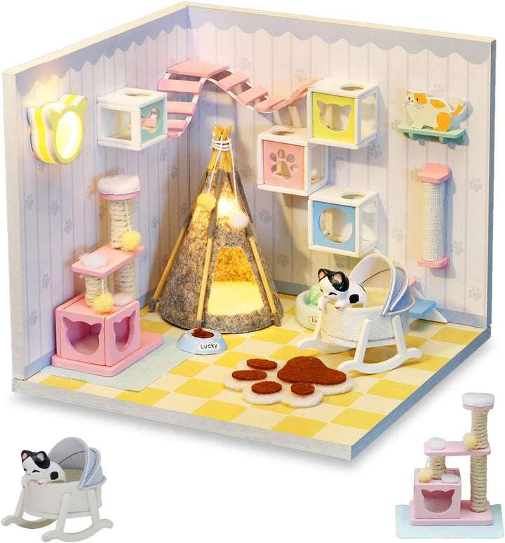 Cuteefun DIY Puppenhaus Miniatur Haus für Anfänger zum Bauen, Miniatur Puppenhaus zum Selber Bauen,