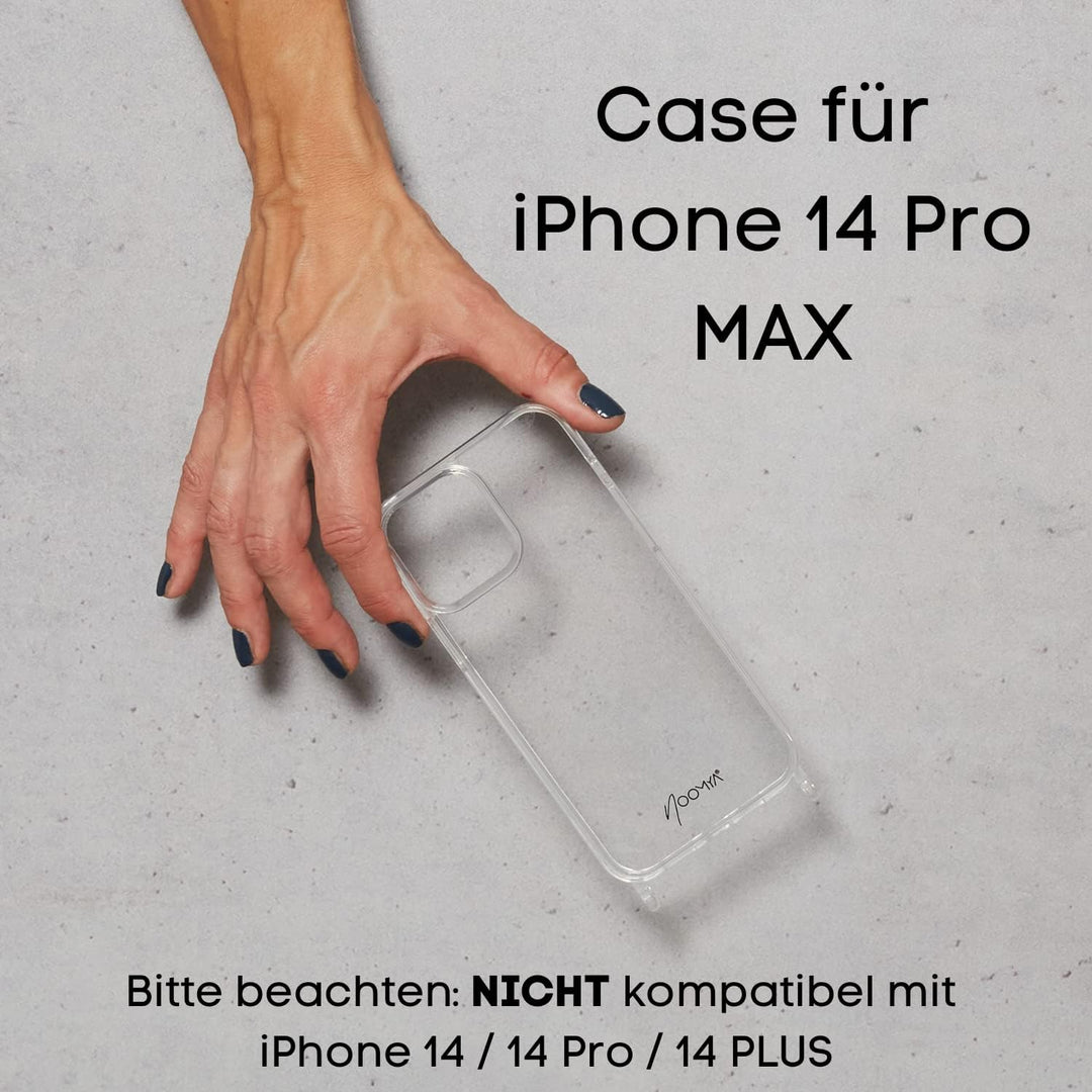 NOOMYA® Premium Fashion Handykette | Set Handyhülle iPhone 14 Pro MAX &amp; Handyband Phantom Grey | Han