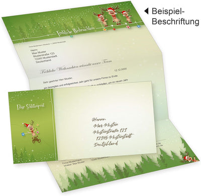 NEU Rentiere 25 Sets Weihnachtsbriefpapier mit Umschlag ohne Fenster, Weihnachtspapier Briefpapier w