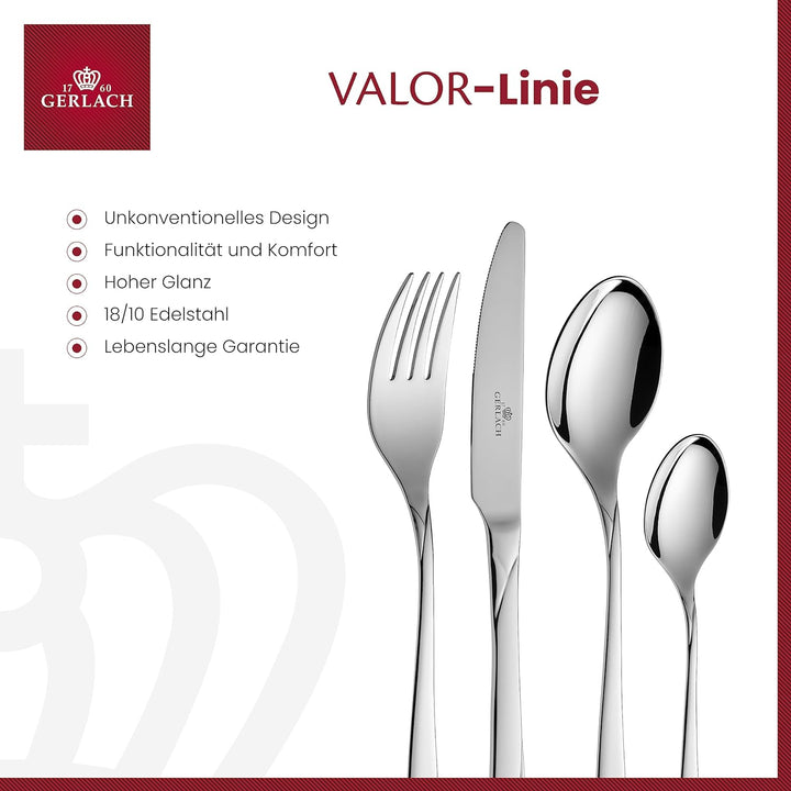 Gerlach Valor Besteck-Set im Koffer 12 Personen Spülmaschinenfest Essbesteck Edelstahl Tafelbesteck