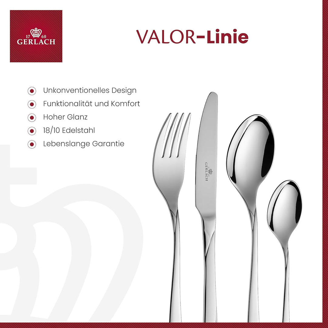 Gerlach Valor Besteck-Set für 6 Personen Spülmaschinenfest Essbesteck Edelstahl Tafelbesteck Messer