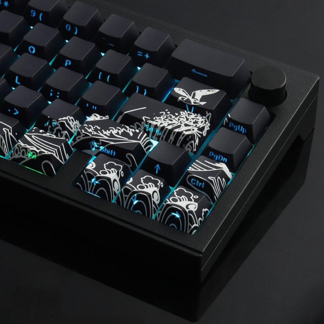 Sunzit PBT Keycaps 135 Tasten Custom Keycaps Cherry Profile Dye-Sub Tastenkappen Set Schwarz Welle V