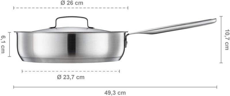 Fiskars Sautierpfanne mit Deckel, Ø 26 cm / 3,2 L, Beschichtete Pfanne, Für alle Kochfelder geeignet