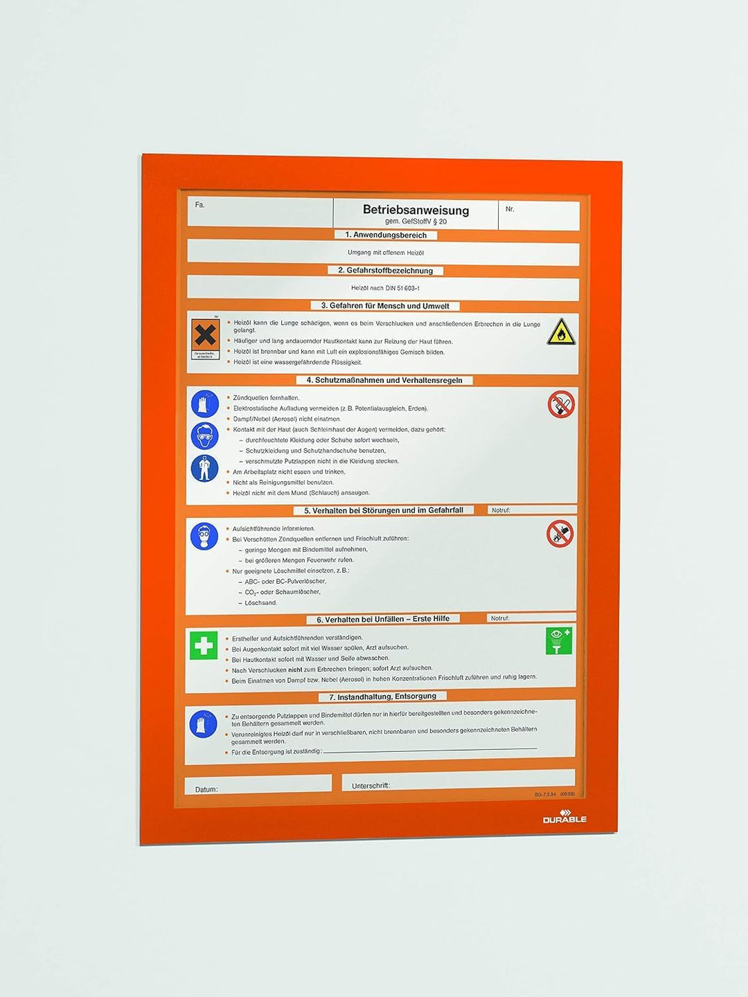Durable Info-Rahmen Duraframe (A4, selbstklebend mit Magnetverschluss) 10 Stück, orange, 488209 A4 O