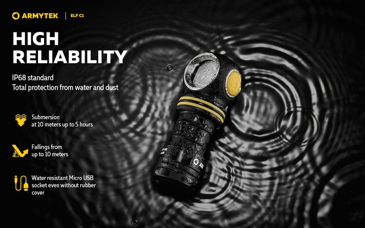 Armytek NEU, Stirnlampe Elf C1 v2 Kaltweiss 1000 Lumen LED-Lampe Micro USB Aufladbarer, Qualitativ H