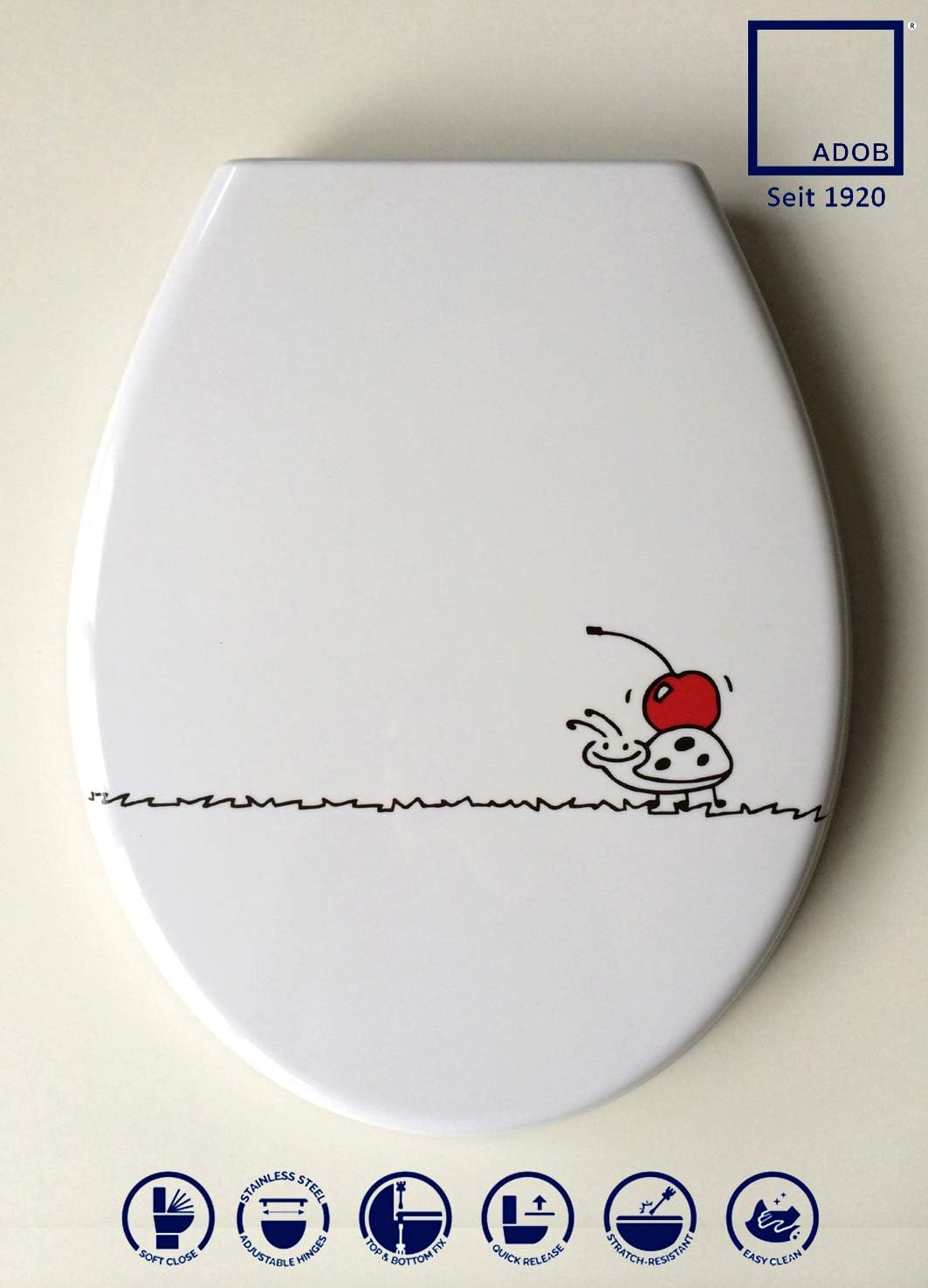 ADOB Klodeckel mit Motiv (Käfer) – WC Sitz Absenkautomatik – Toilettendeckel abnehmbar – Hochwertige
