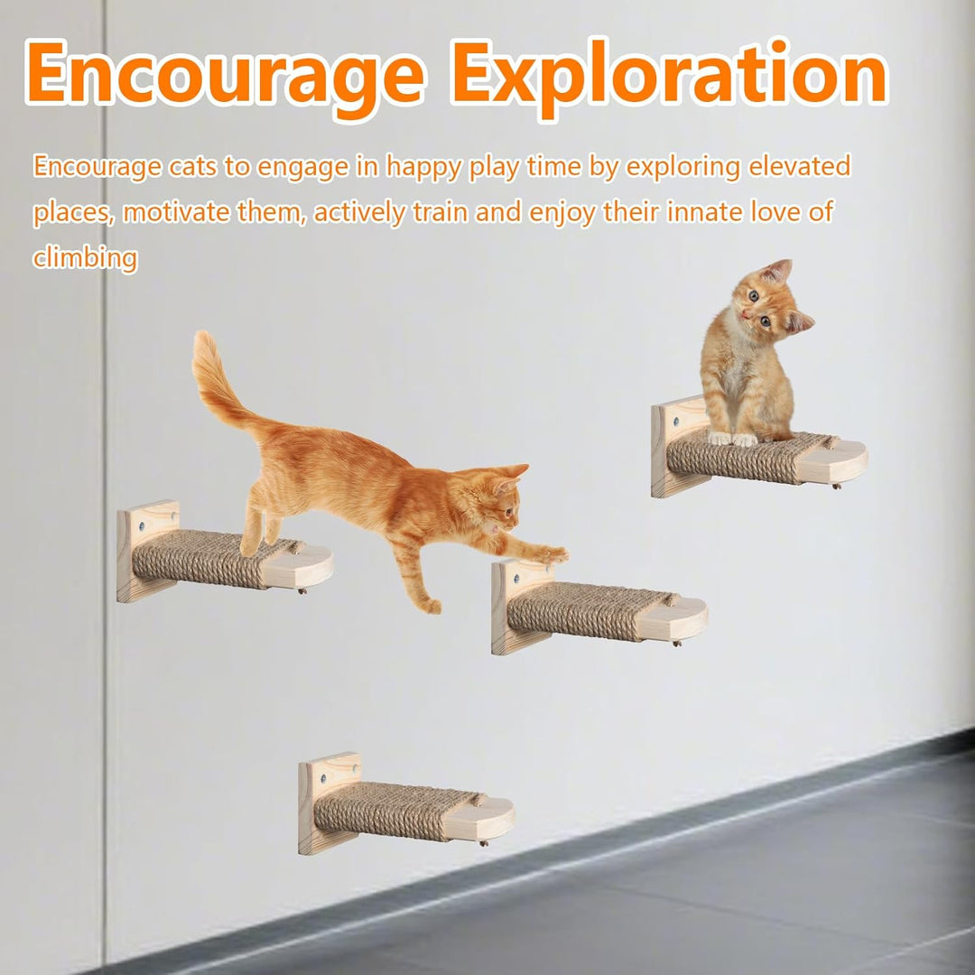 4 in 1 Kletterwand für Katzen Katzentreppe Wand, Wandliege mit Juteseil zum Kratzen, Katzentreppe Pl