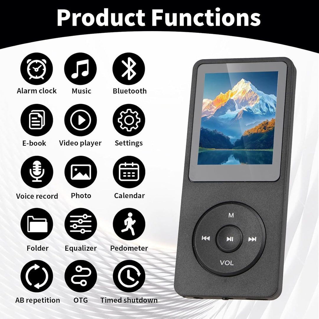 MP3 Player Bluetooth 5.3 mit 64 GB Speicher, 1,8" TFT Farbdisplay, Integriertem Lautsprecher, HiFi M