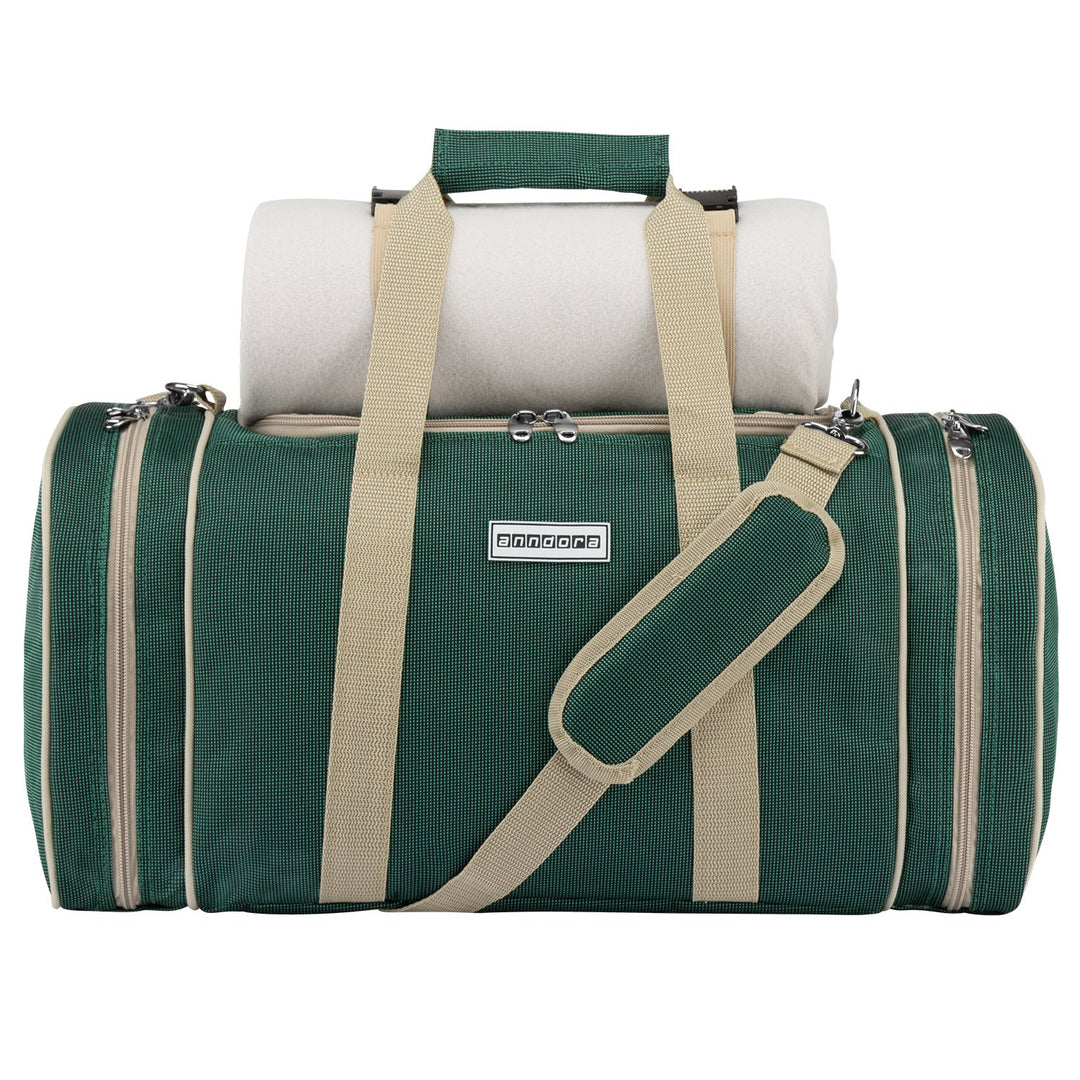 anndora Picknick Kühltasche inkl. Picknick Decke Geschirr Besteck für 4 Personen dunkelgrün beige 33