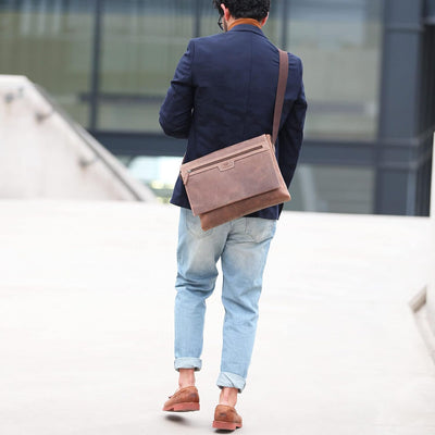 ALMADIH Leder Umhängetasche braun Vintage aus Rindsleder - Ledertasche mit gepolstertem Laptop Fach,