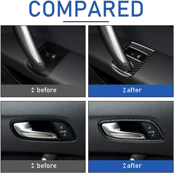 KUNGKIC 6 Stück Auto Türgriff Fensterschalter Taste Konsole Panel Innenaufkleber Kohlefaser Aufklebe