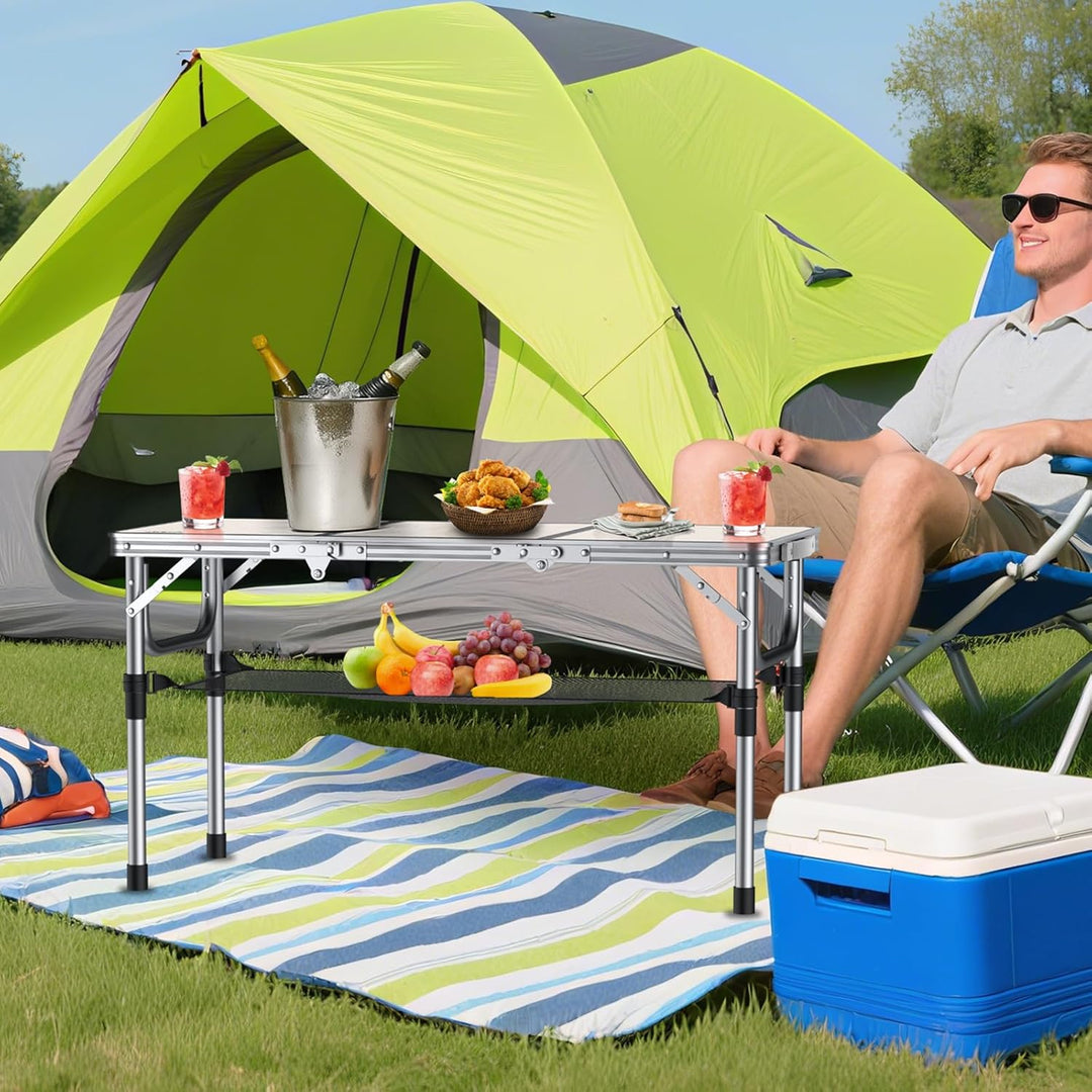 Anbte Campingtisch Klapptisch Aluminium 88x40cm (LxB) mit 3 Verstellbare Höhe Tragbar Picknicktisch