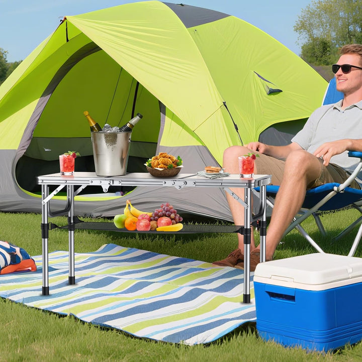 Anbte Campingtisch Klapptisch Aluminium 88x40cm (LxB) mit 3 Verstellbare Höhe Tragbar Picknicktisch