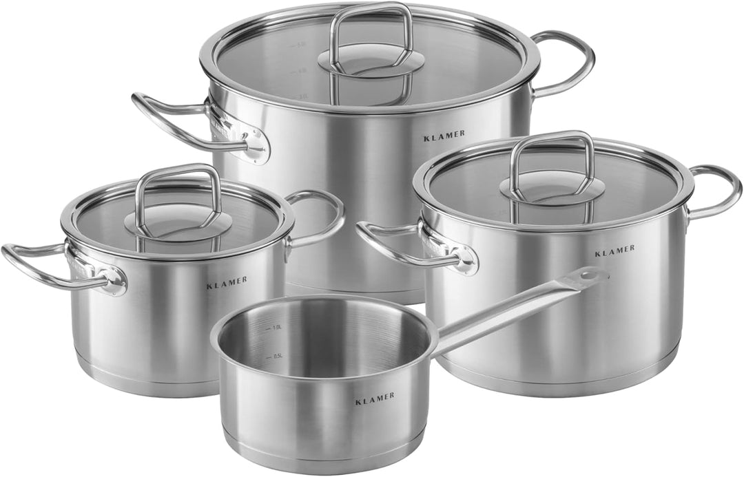 KLAMER Premium Topfset Edelstahl, Kochtopf-Set mit Glasdeckel, Töpfe Set unbeschichtet, Induktionstö