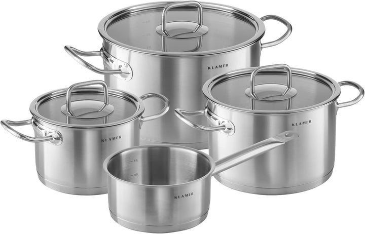 KLAMER Premium Topfset Edelstahl, Kochtopf-Set mit Glasdeckel, Töpfe Set unbeschichtet, Induktionstö
