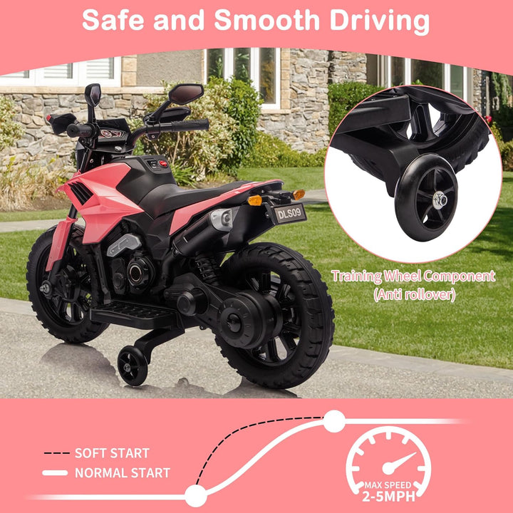 6V Elektro Motorrad Kinder, Kindermotorrad Mit 3 Geschwindigkeiten, Stützrädern, Max 6 Km/h, Bis Zu