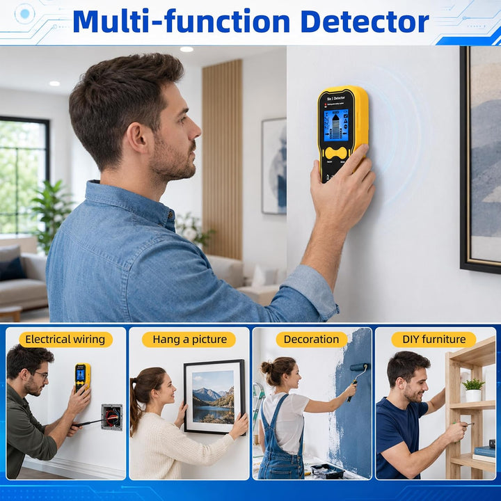 Leitungssucher Ortungsgerät 5-in-1 Wandscanner Detektor mit 1200mAh Akku, Kabelloser Stud Finder für