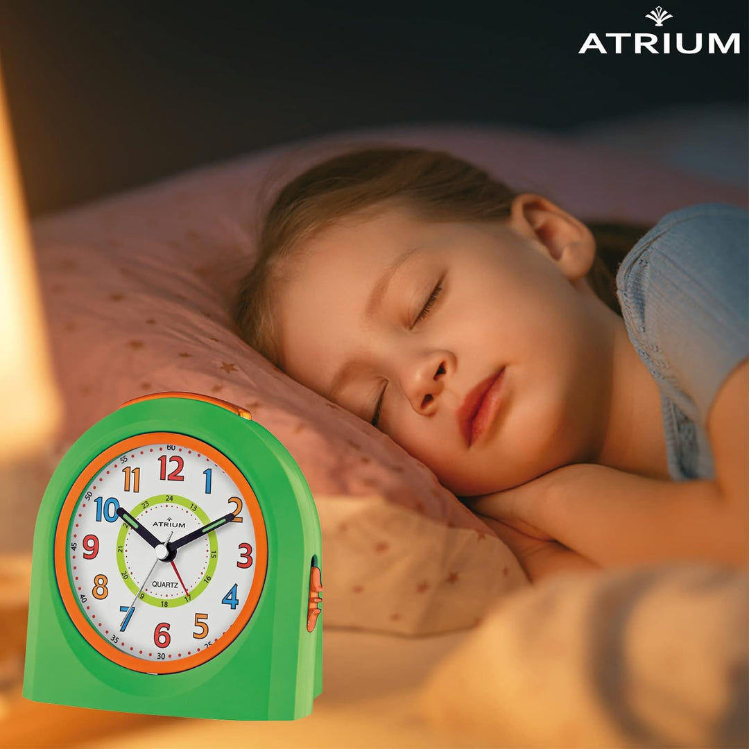 Atrium Kinderwecker Jugendwecker Analog Quarz mit Licht, Snooze &amp; schleichende Sekunde - leise ohne