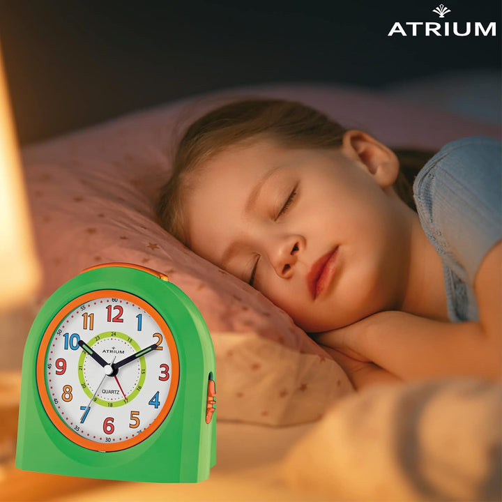 Atrium Kinderwecker Jugendwecker Analog Quarz mit Licht, Snooze &amp; schleichende Sekunde - leise ohne