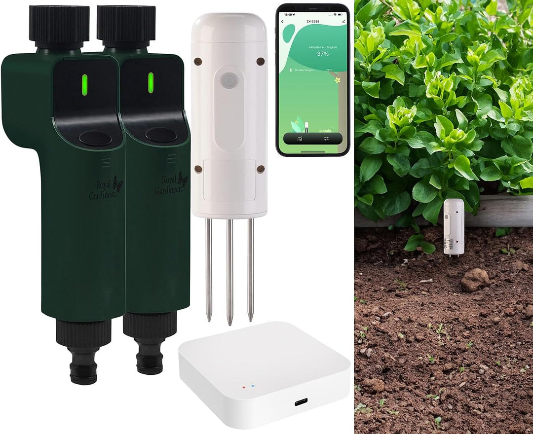 Luminea Home Control Temperatursensoren TUYA: BodenFeuchtigkeits&Temperatursensor,ZigbeeGateway,2X B