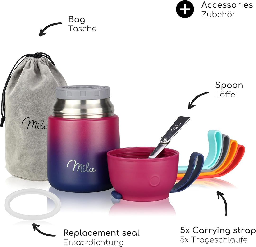 Milu® Thermobehälter für Essen 450ml, Edelstahl, Thermo Lunchbox, Suppenbehälter to go, Thermobox, T