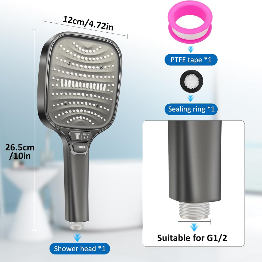 Duschkopf Gross Hochdruck – XXL Regenduschkopf mit 8 Strahlarten, Wassersparende Handbrause für Luxu