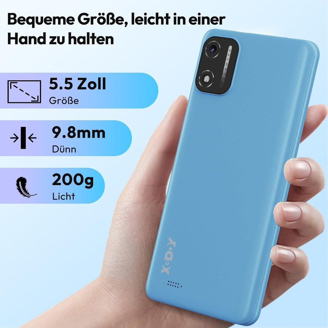 XGODY X32 Handy Ohne Vertrag, 5,5 Zoll Günstig Smartphone 2GB+16GB 128GB Erweiterbar Octa-Core Andro