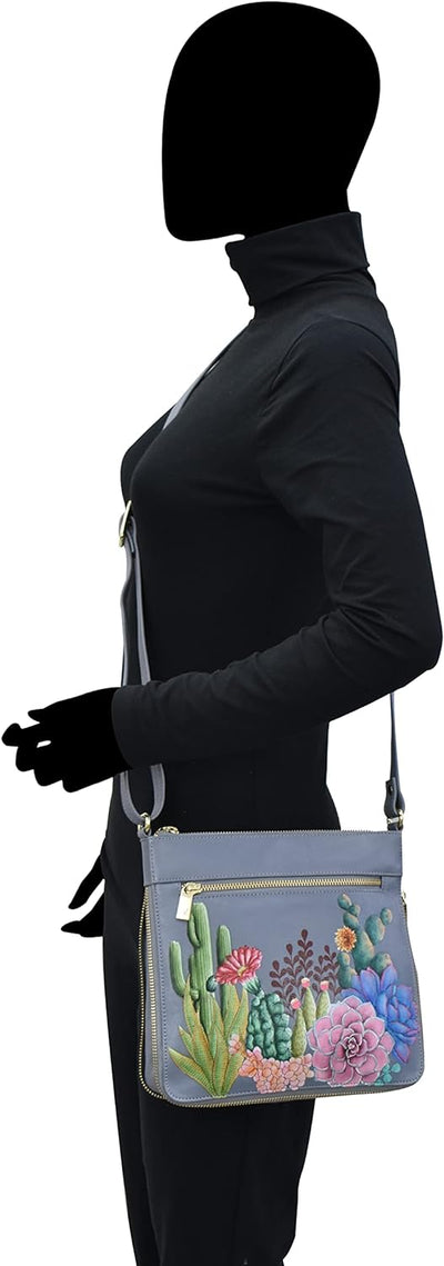 Anuschka Damen Medium Crossbody Octr Erweiterbare Umhängetasche, echtes Leder Desert Garden, Desert