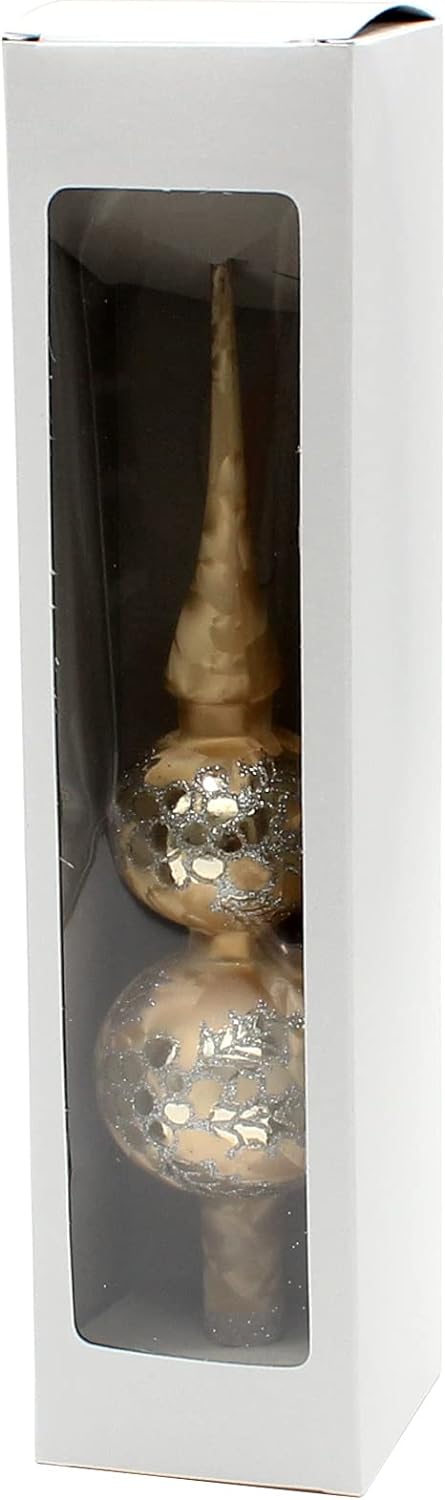 Dekohelden24 Lauschaer Christbaumschmuck-Christbaumspitze Gold Eislack mit Glitter Dekor in Silber,