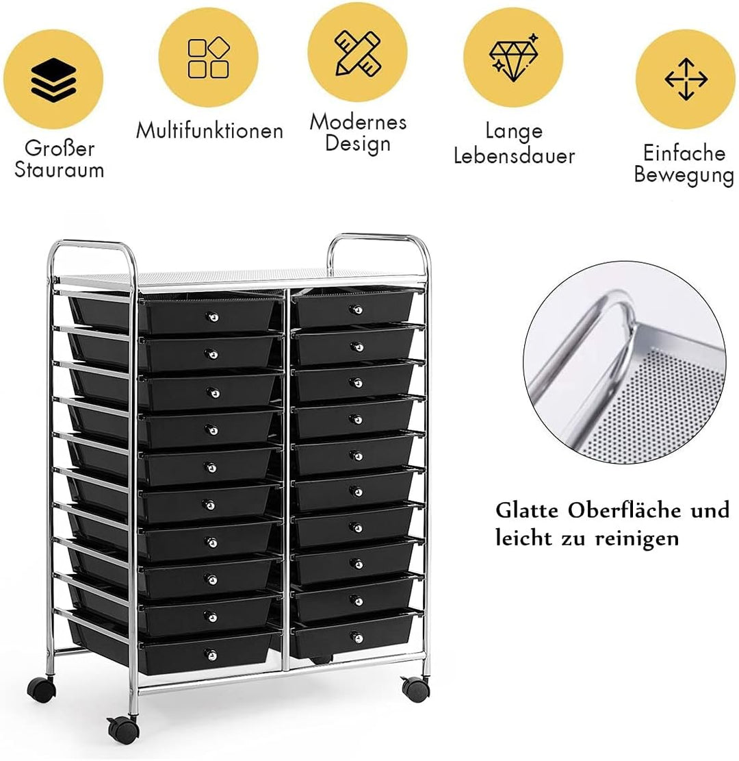 RELAX4LIFE Küchenwagen, Aufbewahrungswagen mit 20 Schubladen, Lagerwagen mit 4 Universalrädern, Allz